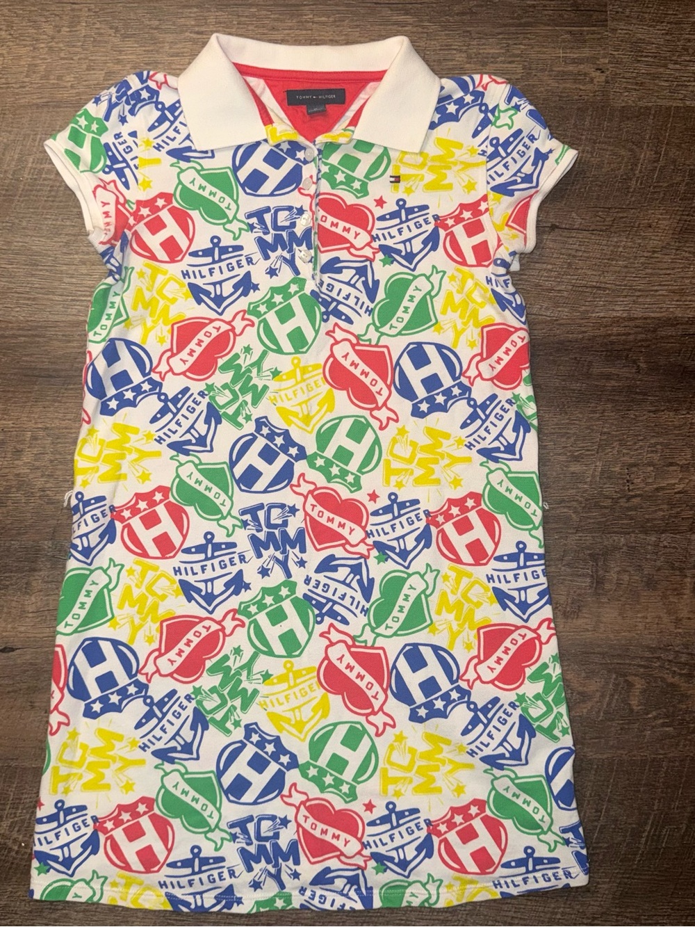 Tommy Hilfiger Bright Multicolor Logo Polo Dress Girls Size 10